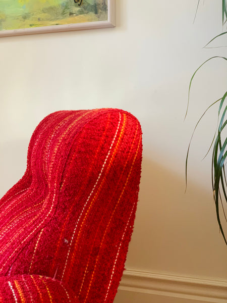 Vintage red wool upholstered lounge chair