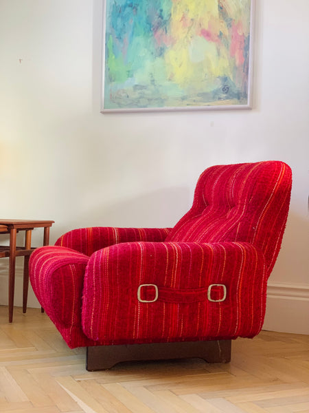 Vintage red wool upholstered lounge chair