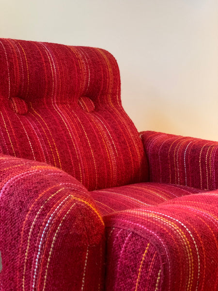 Vintage red wool upholstered lounge chair