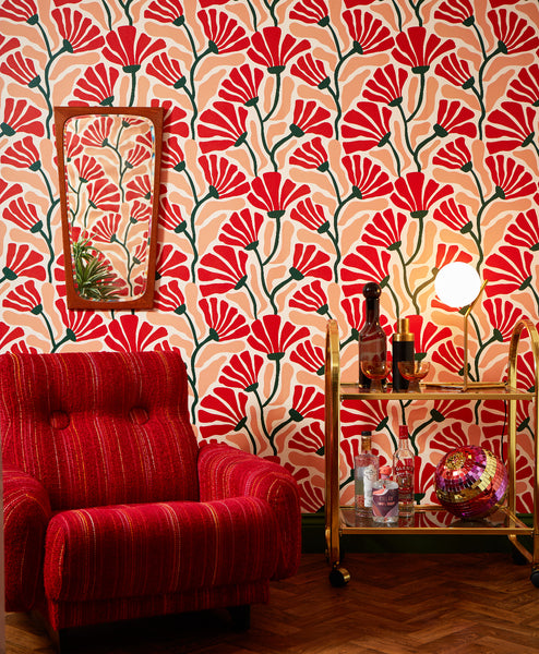 Vintage red wool upholstered lounge chair