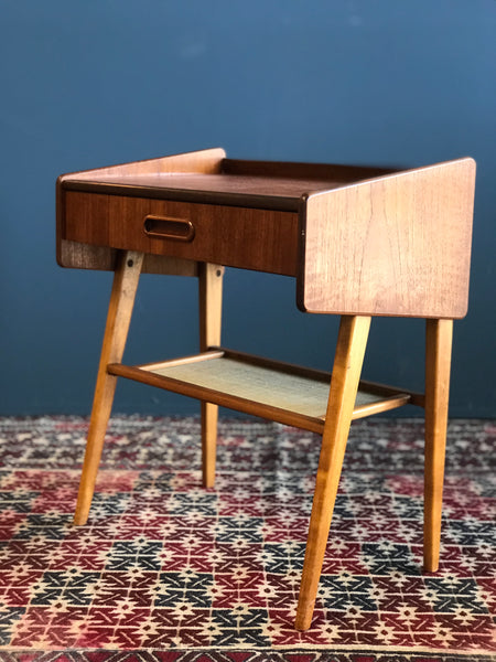 Swedish mid-century teak and beech bedside table