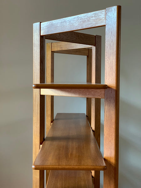 Teak and brass collapsible room divider / shelving unit