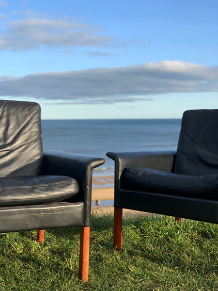 Danish leather armchairs, designed by Hans Olsen for CS Mobler
