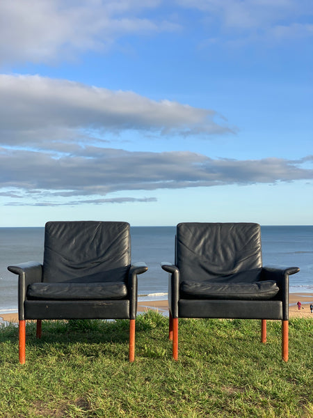 Danish leather armchairs, designed by Hans Olsen for CS Mobler