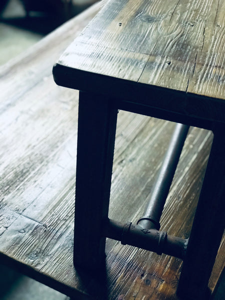 Industrial timber and steel dining table and benches