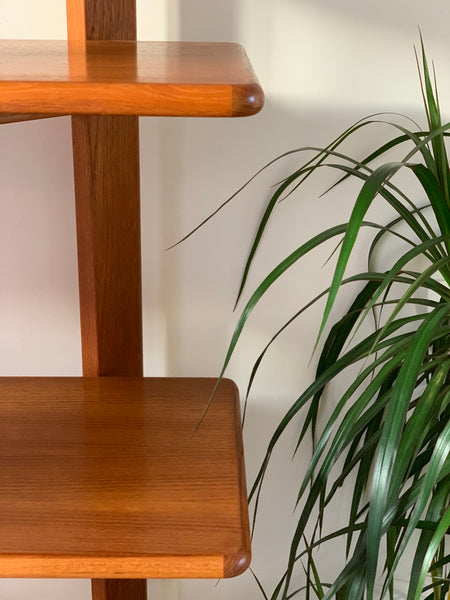 Teak and brass collapsible room divider / shelving unit