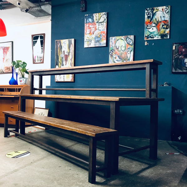 Industrial timber and steel dining table and benches