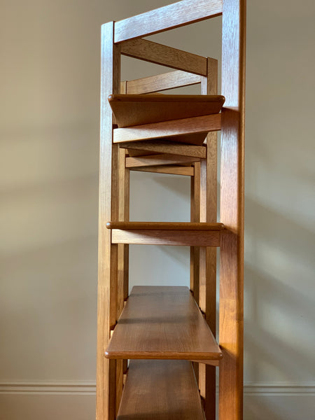 Teak and brass collapsible room divider / shelving unit