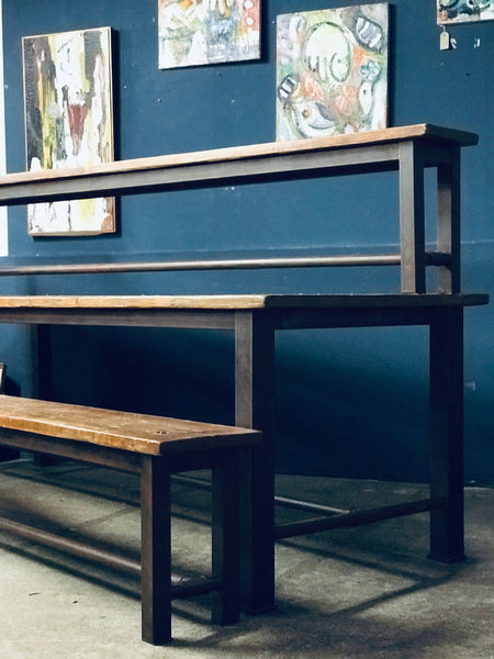 Industrial timber and steel dining table and benches