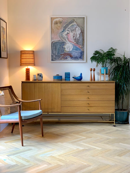 Paul McCobb for Calvin Furniture. Mahogany and brass sideboard/credenza