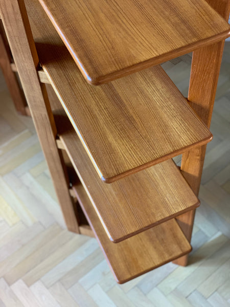 Teak and brass collapsible room divider / shelving unit