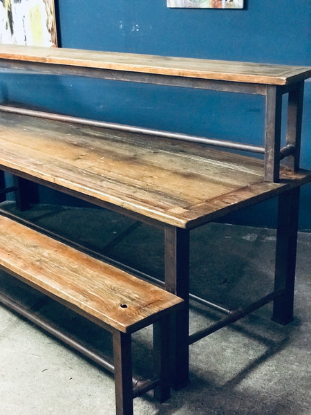 Industrial timber and steel dining table and benches