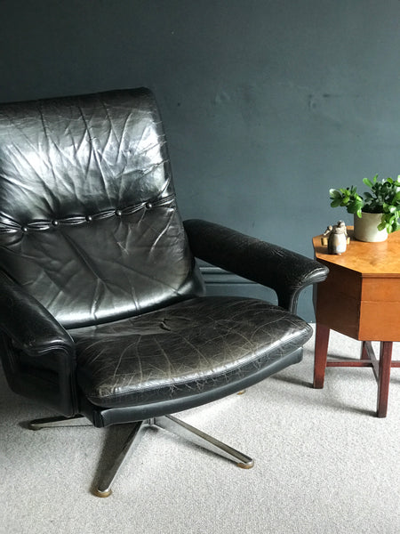 Mid-century black leather armchair