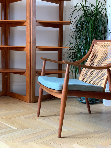 Teak and brass collapsible room divider / shelving unit