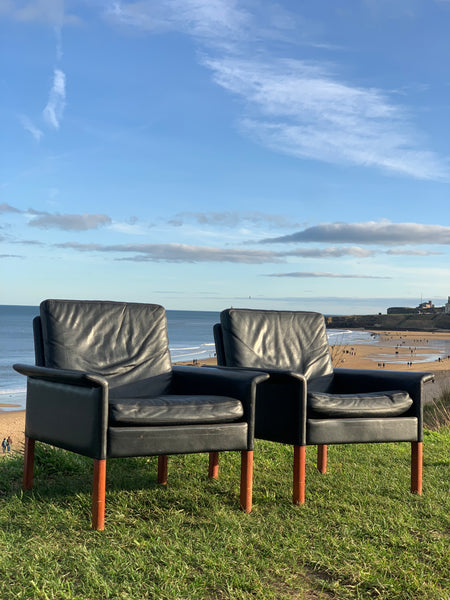 Danish leather armchairs, designed by Hans Olsen for CS Mobler