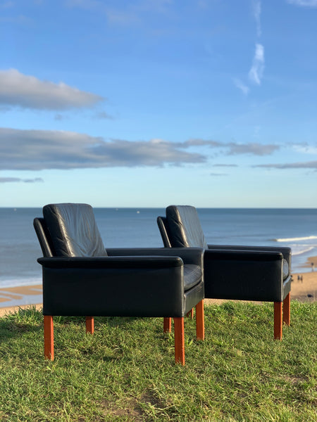 Danish leather armchairs, designed by Hans Olsen for CS Mobler