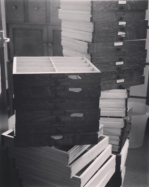 Large bank of oak drawers • antique • vintage