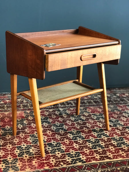 Swedish mid-century teak and beech bedside table