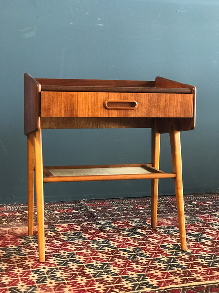 Swedish mid-century teak and beech bedside table