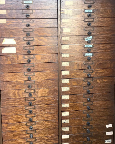 Large bank of oak drawers • antique • vintage