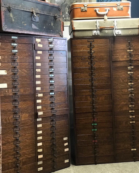 Large bank of oak drawers • antique • vintage
