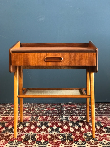Swedish mid-century teak and beech bedside table