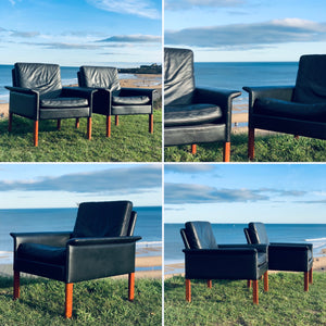 Danish leather armchairs, designed by Hans Olsen for CS Mobler