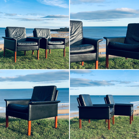 Danish leather armchairs, designed by Hans Olsen for CS Mobler