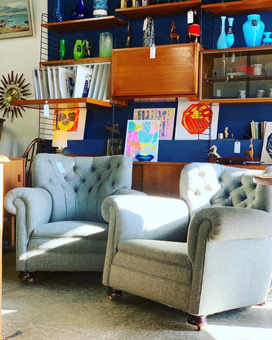 Pair of Edwardian button-back armchairs