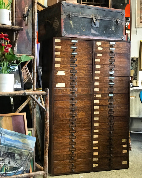 Large bank of oak drawers • antique • vintage