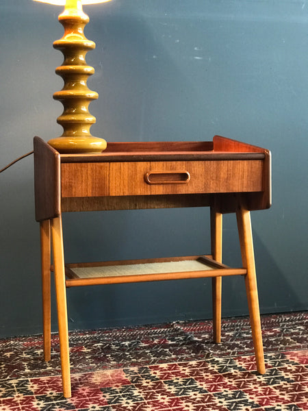 Swedish mid-century teak and beech bedside table