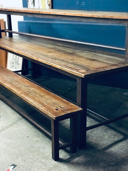 Industrial timber and steel dining table and benches
