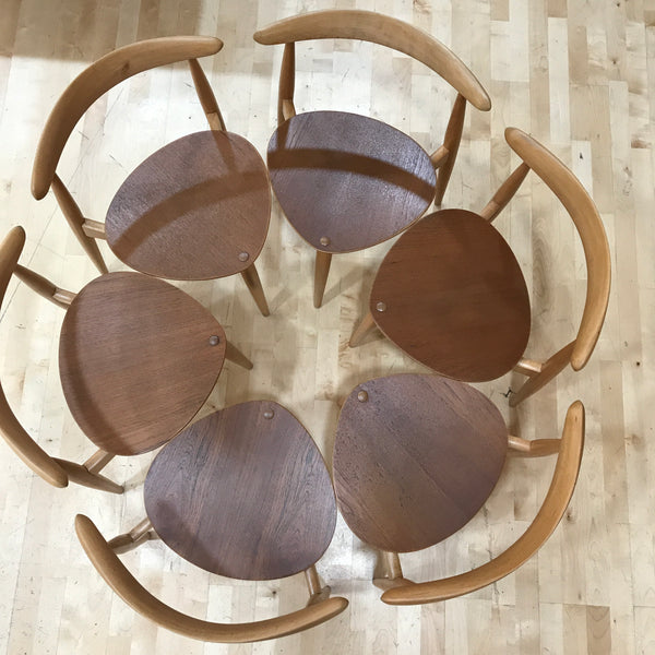 Hans Wegner ‘heart’ FH 4103 teak and beech dining chairs (6)