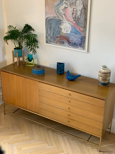 Paul McCobb for Calvin Furniture. Mahogany and brass sideboard/credenza